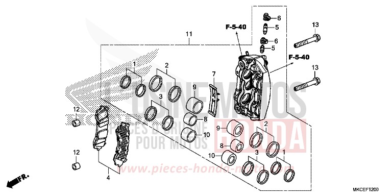 RIGHT FRONT BRAKE CALIPER for Gold Wing MAT MAJESTIC SILVER METALLIC (NHB70) from 2019